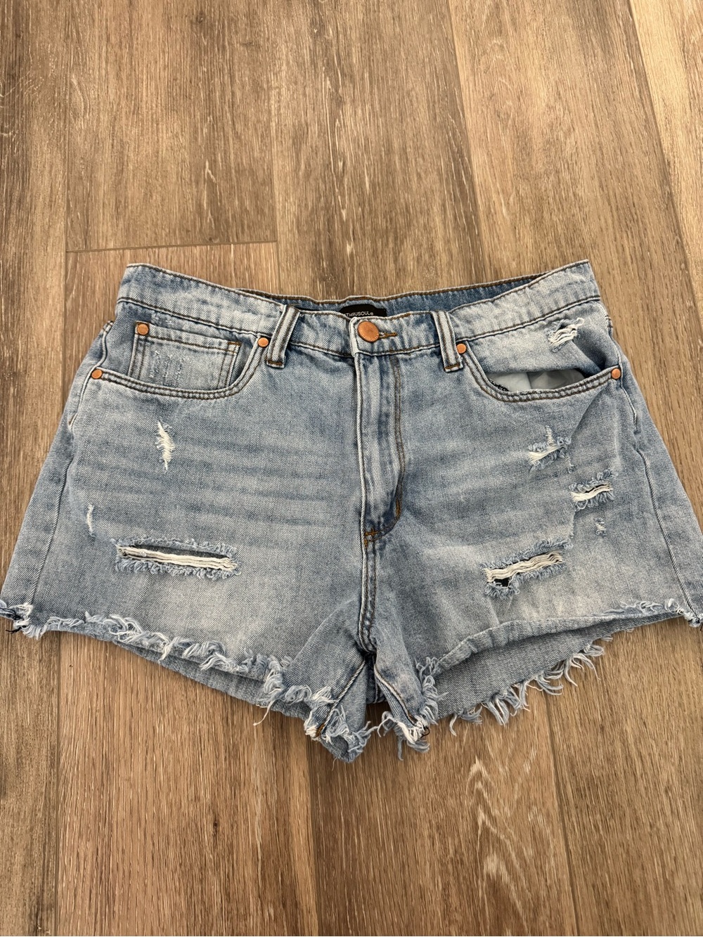 See Thru Soul Light Blue Distressed Denim Cutoff Shorts